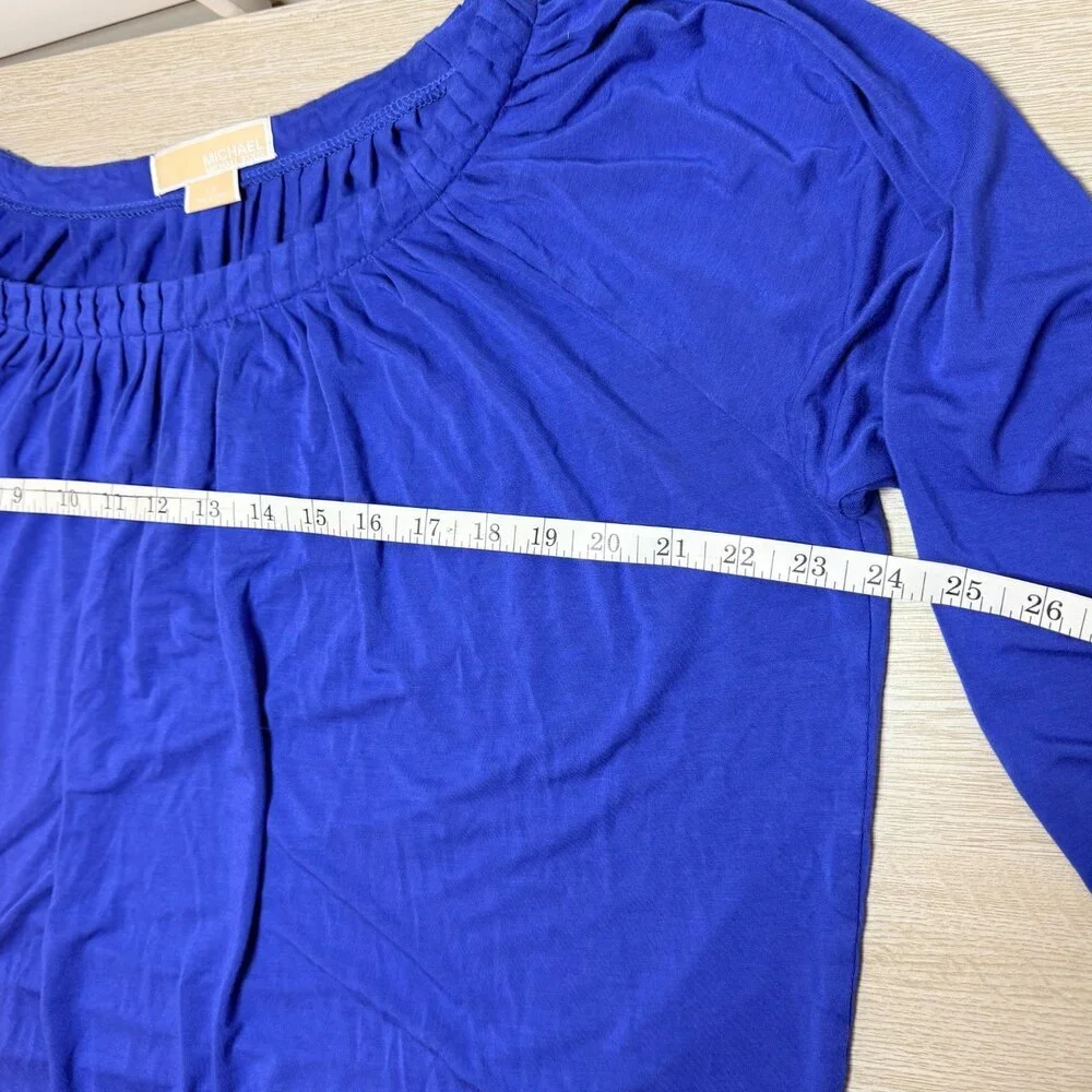 Michael Kors Peasant Top Women's L Cobalt Blue Scoop Neck 3/4 Balloon Sleeve